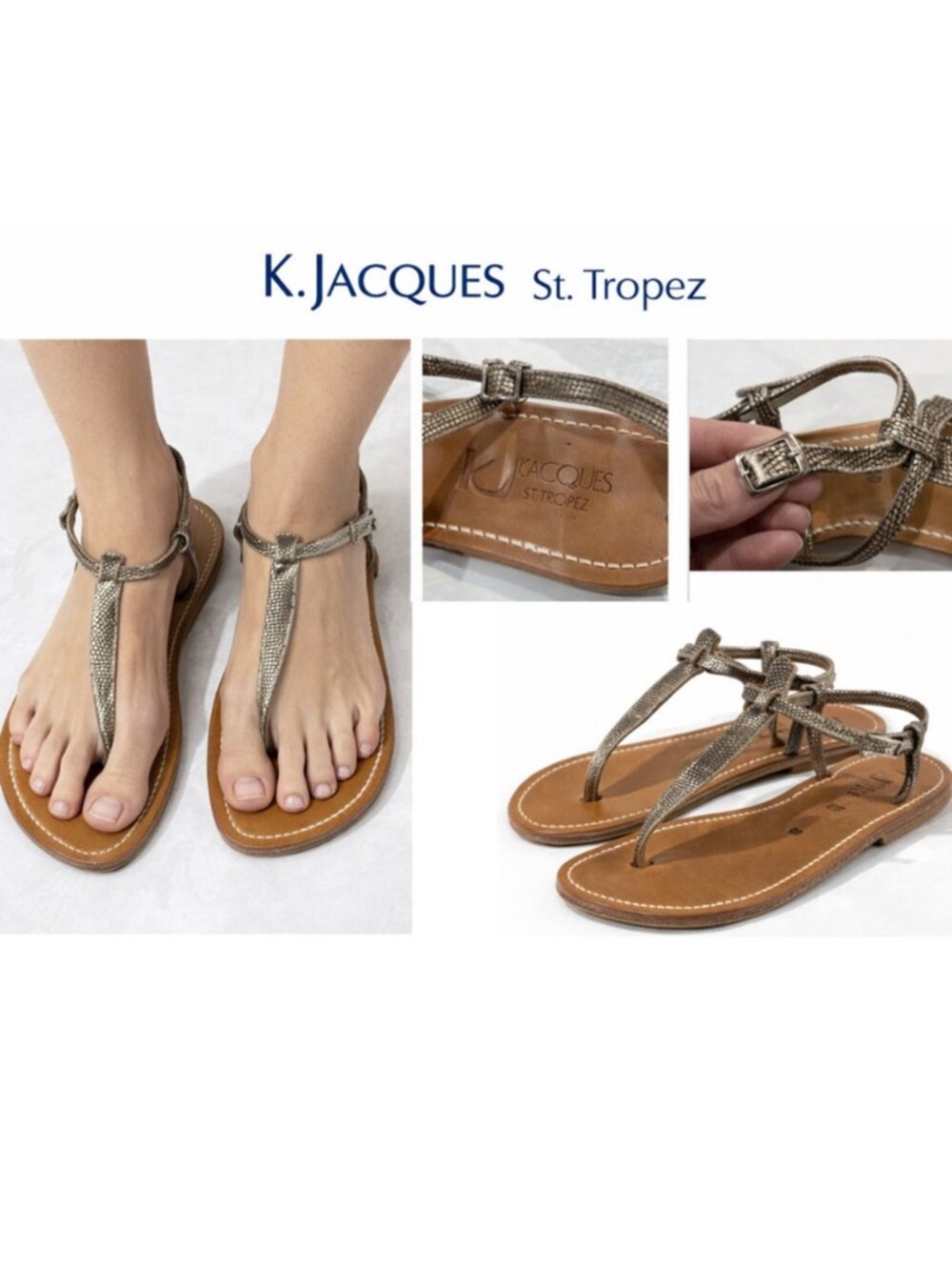 K.Jacques St Tropez Leather Strappy Sandals Gladiator Flat Brown EU 40
